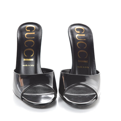 Gucci Polished Calfskin Scarlet Mid Heel Slide Sandals 39.5 Black 2 of 8