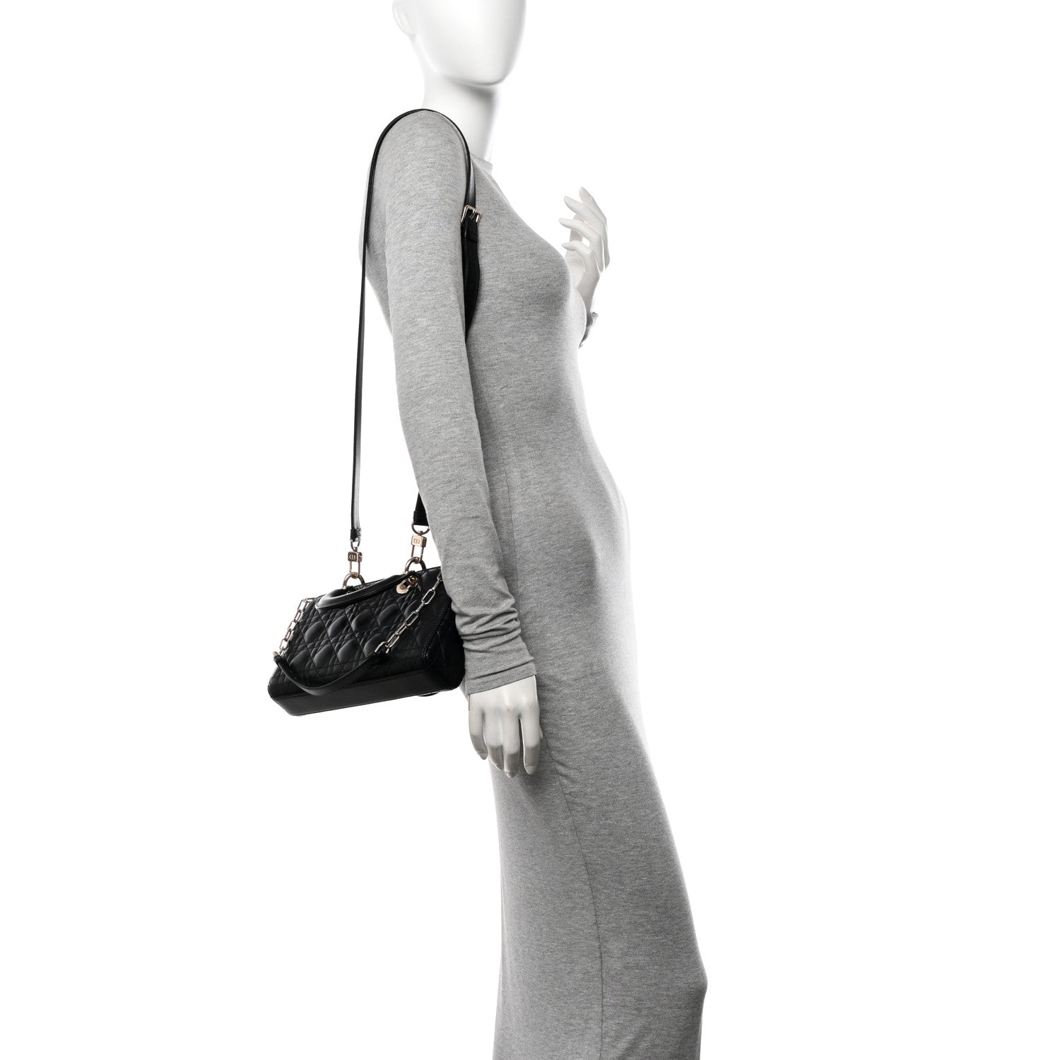 Christian Dior Lambskin Cannage Medium Lady D-Joy Black 2 of 12