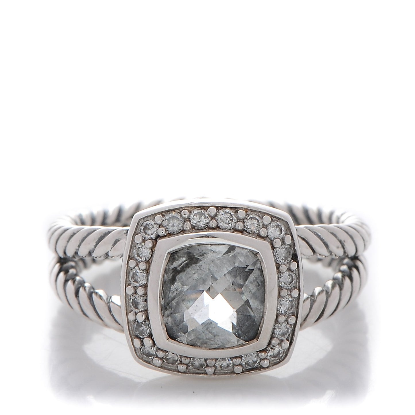 Sterling Silver Diamond White Topaz 7mm Petite Albion Ring 52 6