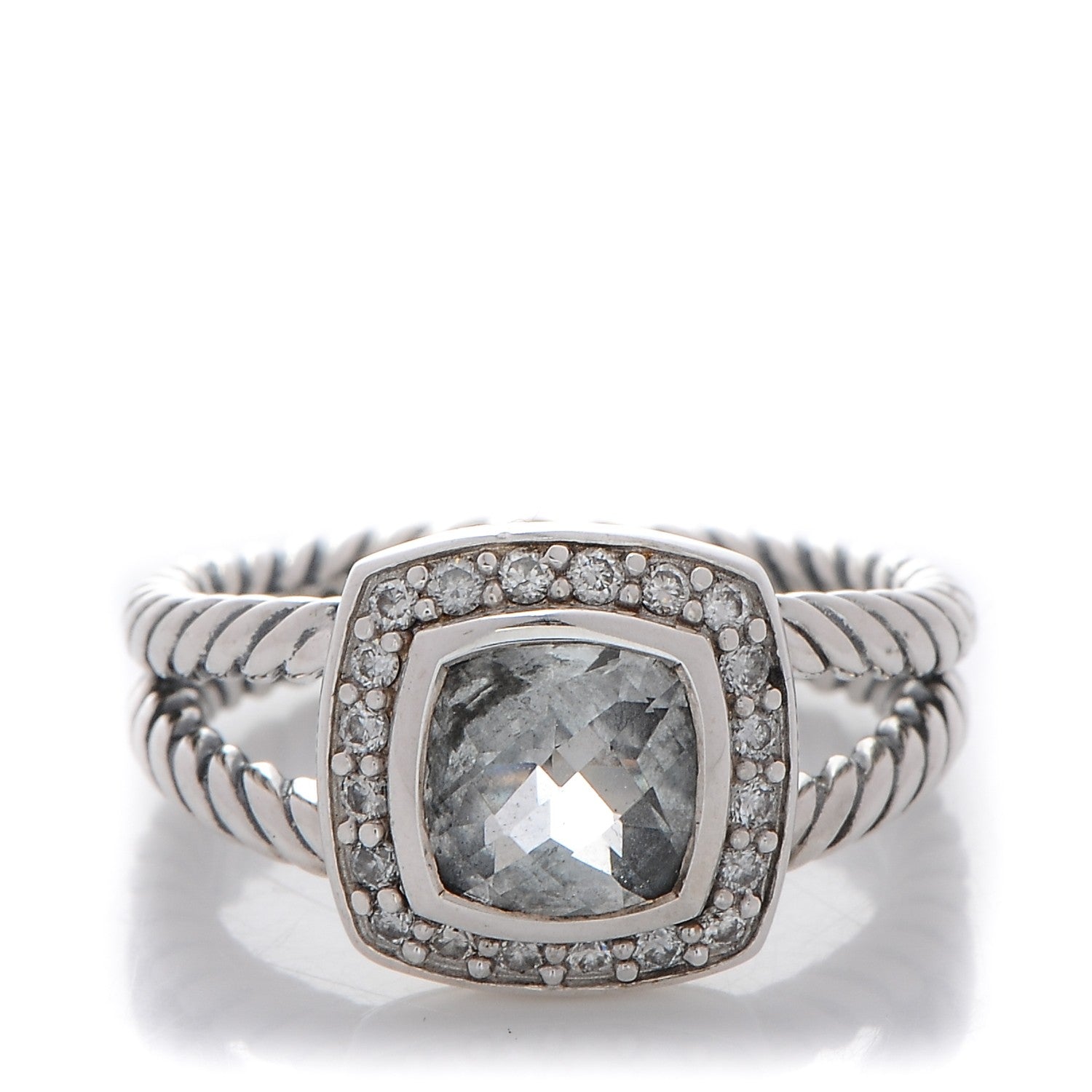 David Yurman Sterling Silver Diamond White Topaz 7mm Petite Albion Ring 52 6 1 of 5