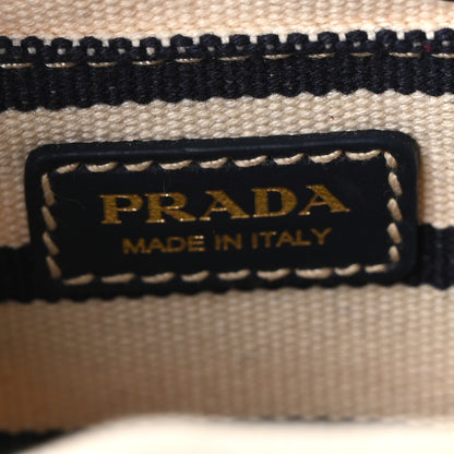 Prada Canvas Stripe Metal Triangle Logo Mini Drawcord Pouch Shoulder Bag Avorio Blue 6 of 10