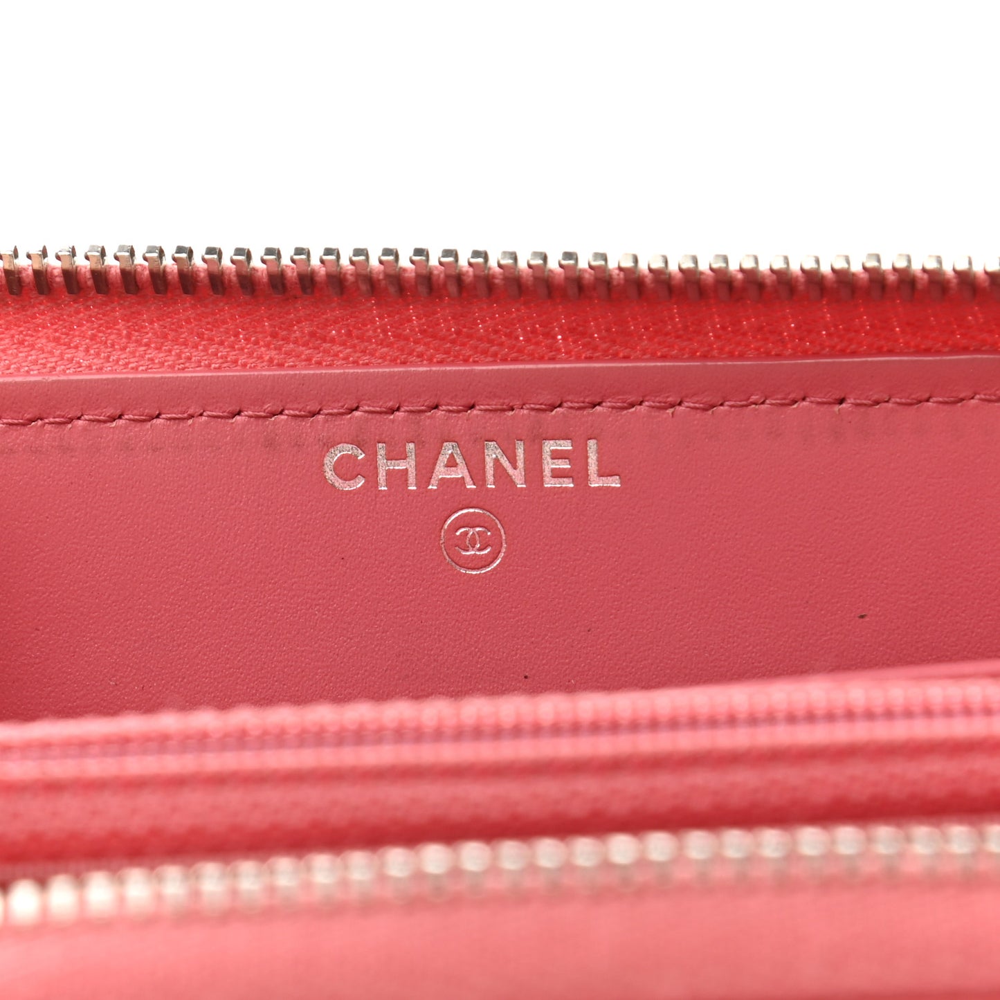 Caviar Chevron Large Gusset Zip Around Wallet Pink