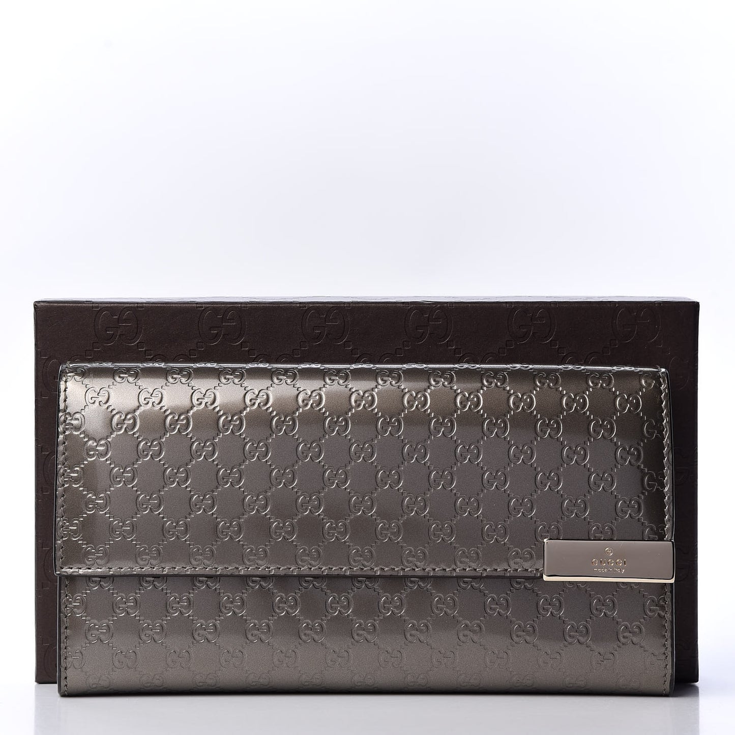 Metallic Microguccissima Dice Continental Flap Wallet Gray