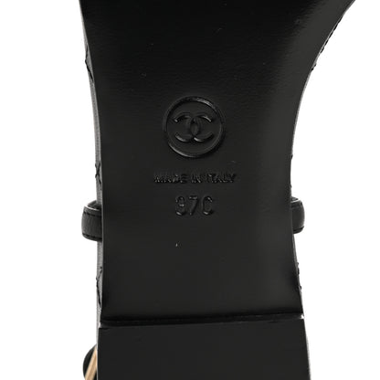 Chanel Calfskin Paris Dallas Quilted Star CC Thong Sandals 37 Black 7 of 10