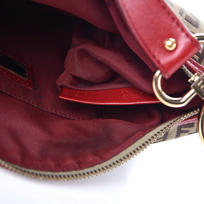 Fendi Zucchino Cuoio Small Chef Pocket Shoulder Bag Mogano Panna Rosso 7 of 10