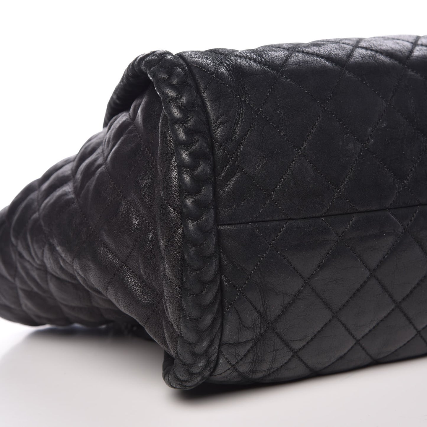 Washed Lambskin Quilted Studded CC Large Tote Black