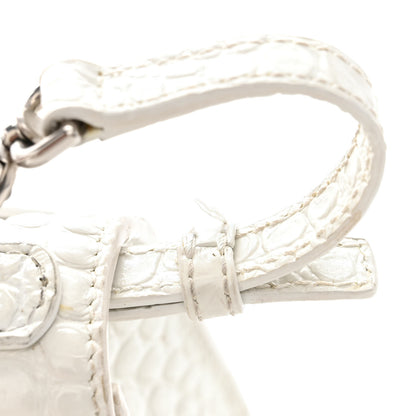 Balenciaga Shiny Calfskin Crocodile Embossed Hourglass Top Handle Bag XS White 18 of 19