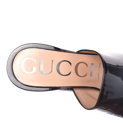 Gucci Patent Lexi Horsebit High-Heel Slide Sandals 37.5 Black 7 of 11