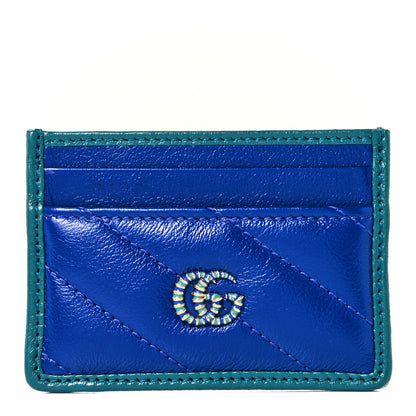 Gucci Azalea Calfskin Matelasse Diagonal Enamel Torchon GG Marmont Card Holder Imperial Blue Pavone 1 of 7