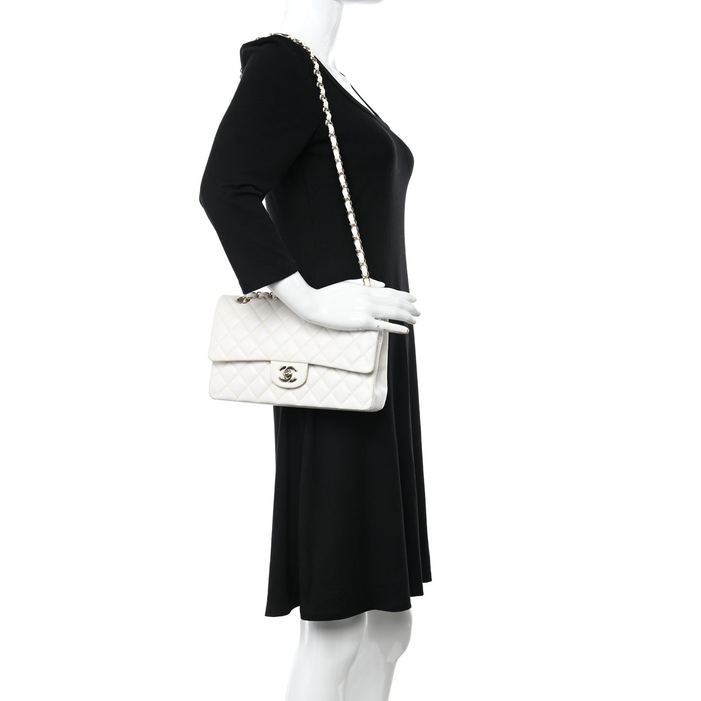 Caviar Quilted Medium Double Flap White
