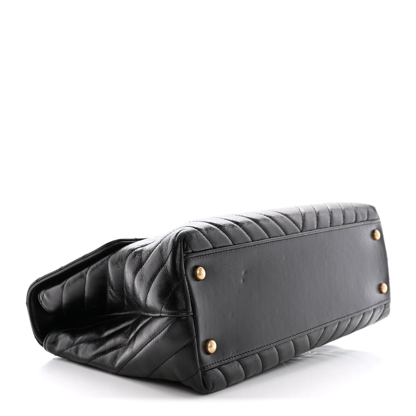 Calfskin Chevron Quilted Medium Coco Handle Flap Black