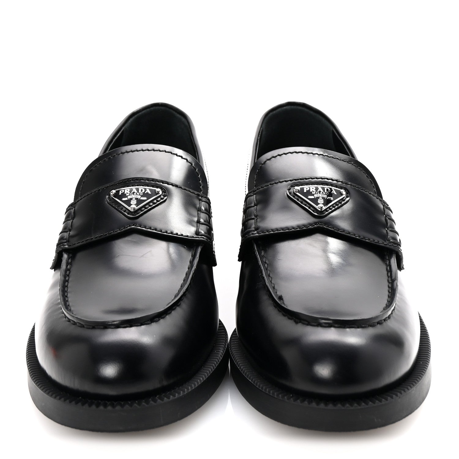 Prada Spazzolato Metal Triangle Logo Loafers 36 Black 3 of 10
