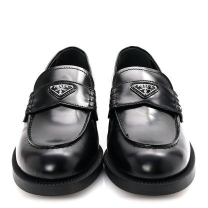 Prada Spazzolato Metal Triangle Logo Loafers 36 Black 3 of 10