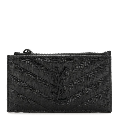 Saint Laurent Grain De Poudre Matelasse Chevron Monochrome Fragments Zippered Card Case Black 1 of 8