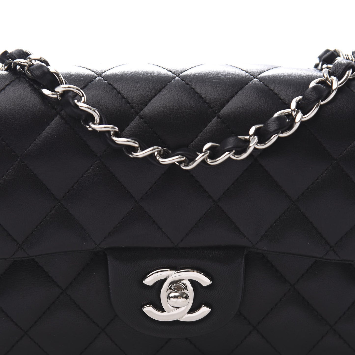 Lambskin Quilted Mini Rectangular Flap Black