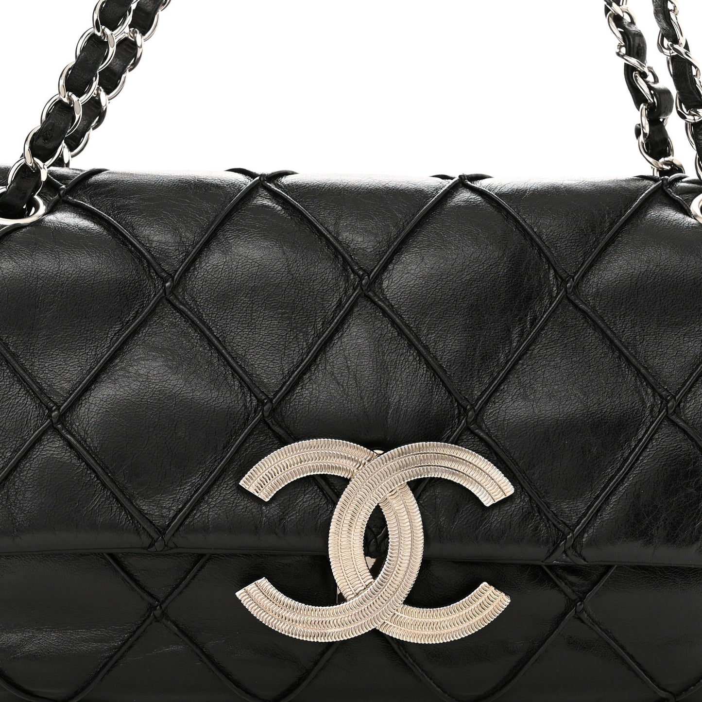 Lambskin Quilted Giant CC Flap Shoulder Bag Black