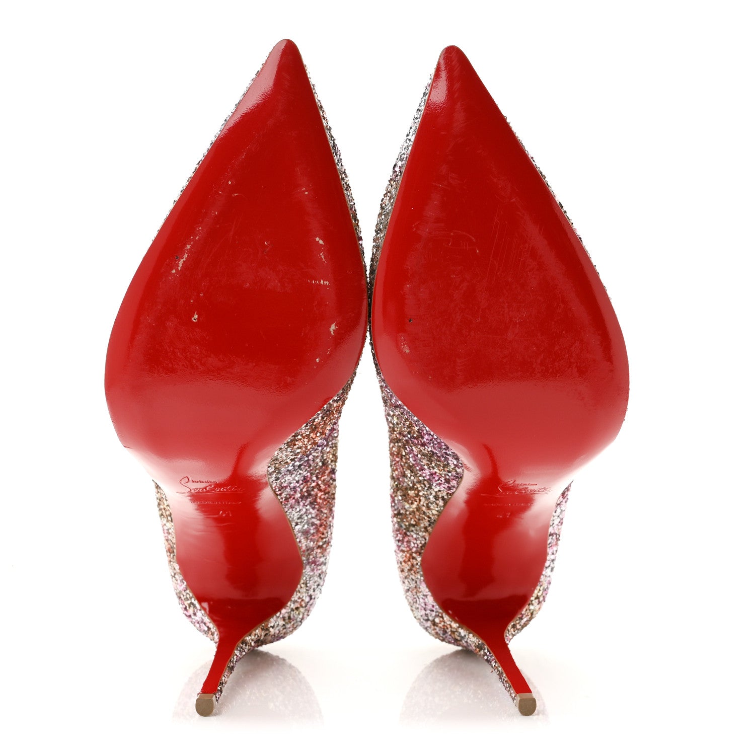 Christian Louboutin Glitter Aqua Ruban Met Pigalle Follies 100 Pumps 41 Rosette Gold 6 of 9