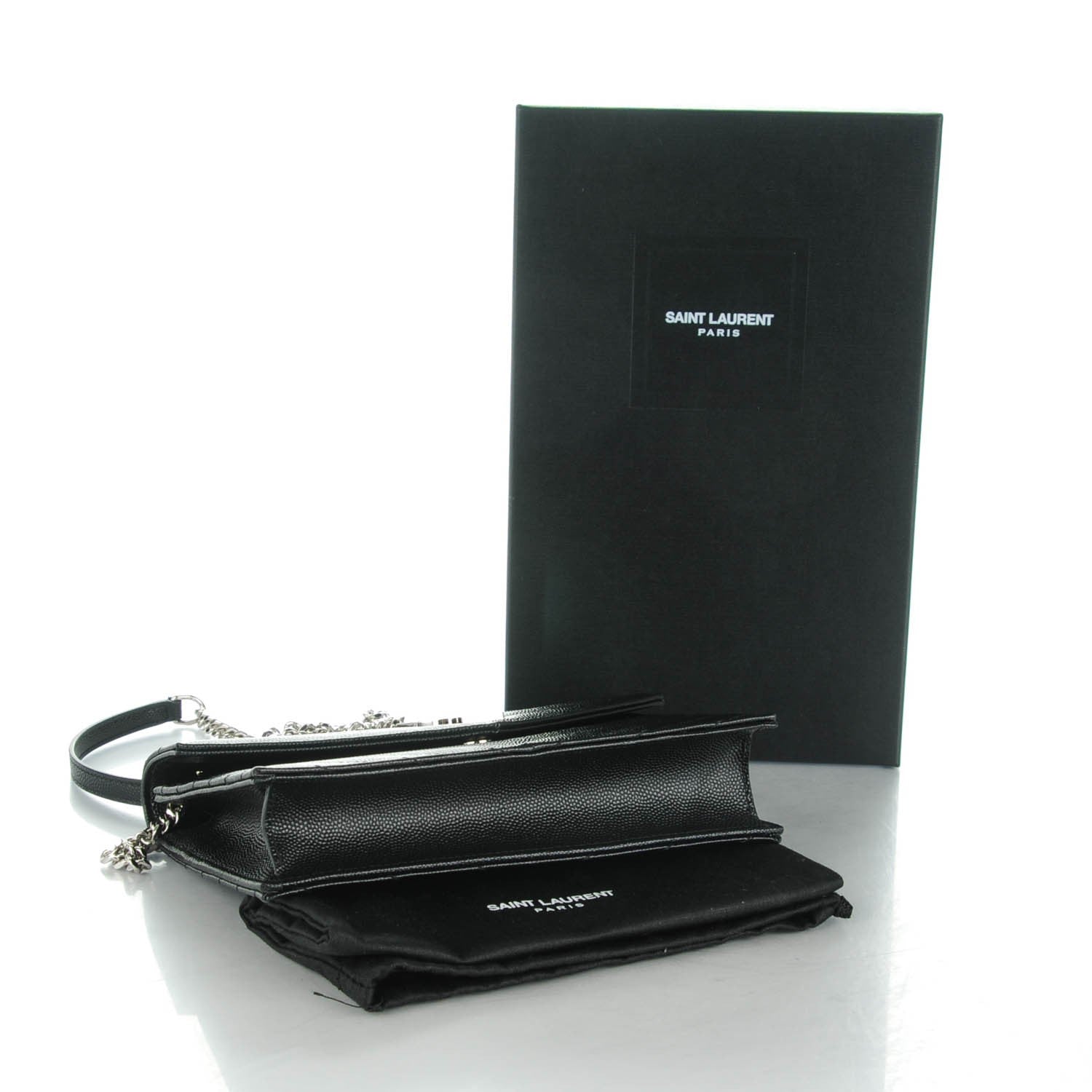 Saint Laurent Grain De Poudre Matelasse Chevron Monogram Envelope Chain Wallet Black 4 of 7
