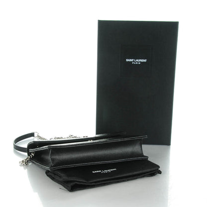 Saint Laurent Grain De Poudre Matelasse Chevron Monogram Envelope Chain Wallet Black 4 of 7