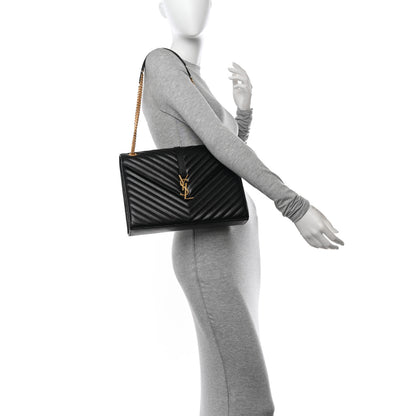 Saint Laurent Grain De Poudre Matelasse Chevron Large Monogram Satchel Black 2 of 10
