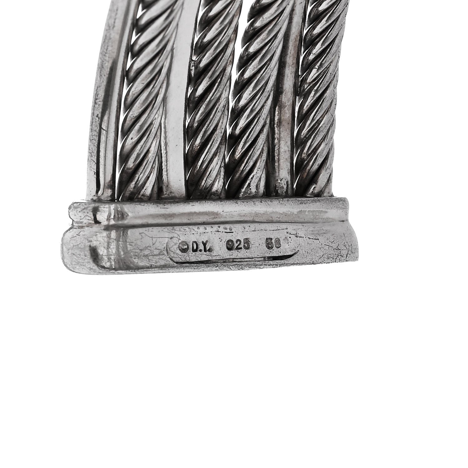 David Yurman Sterling Silver 14K White Gold Diamond Crossover Four Row Cuff Bracelet 3 of 3