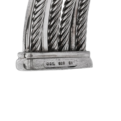 David Yurman Sterling Silver 14K White Gold Diamond Crossover Four Row Cuff Bracelet 3 of 3