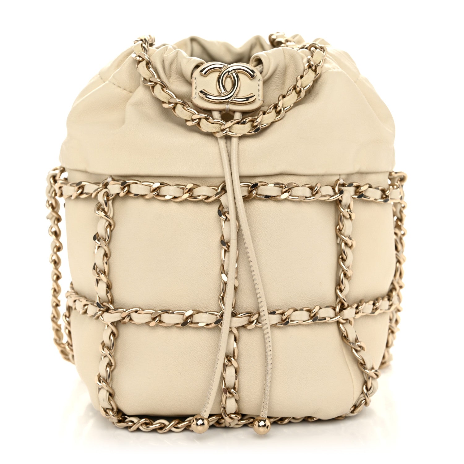 Chanel Lambskin Bucket Chain Drawstring Bag Beige 1 of 10