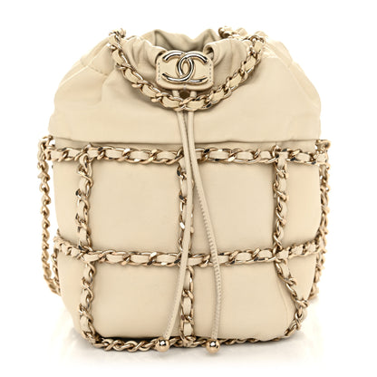 Chanel Lambskin Bucket Chain Drawstring Bag Beige 1 of 10