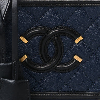 Chanel Caviar Quilted Small CC Filigree Vanity Case Navy Black 8 of 11