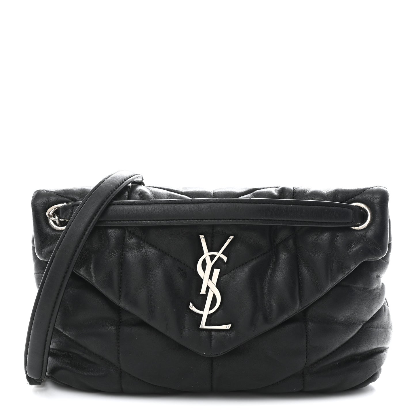 Lambskin Quilted Small Loulou Puffer Monogram Chain Satchel Black