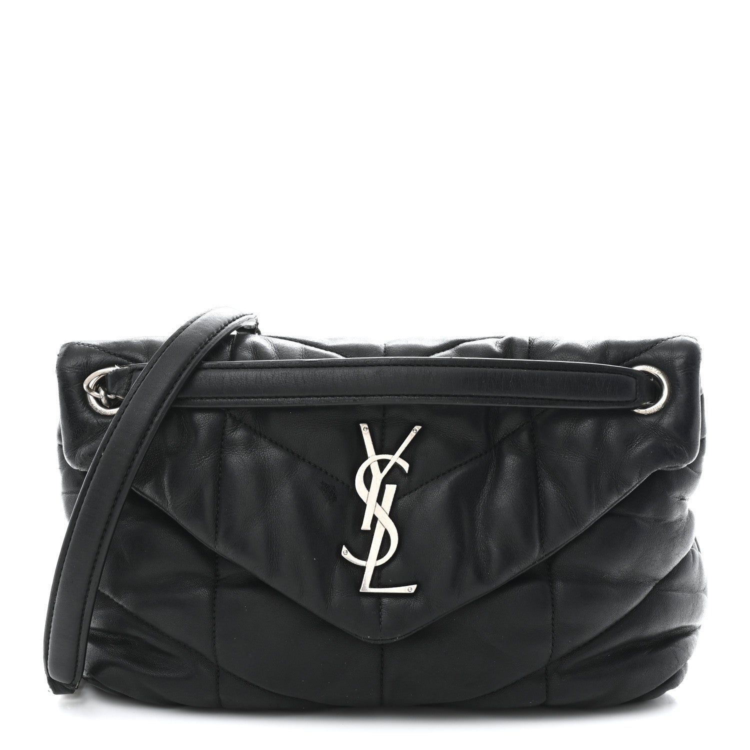 Saint Laurent Lambskin Quilted Small Loulou Puffer Monogram Chain Satchel Black 1 of 14