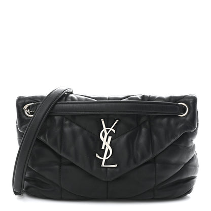 Saint Laurent Lambskin Quilted Small Loulou Puffer Monogram Chain Satchel Black 1 of 14