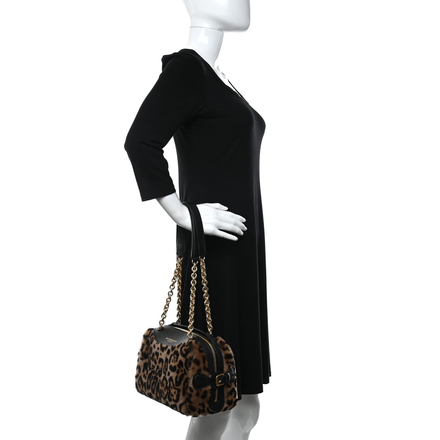 Burberry Prorsum Leopard Print Shearling Shoulder Bag Black 2 of 10