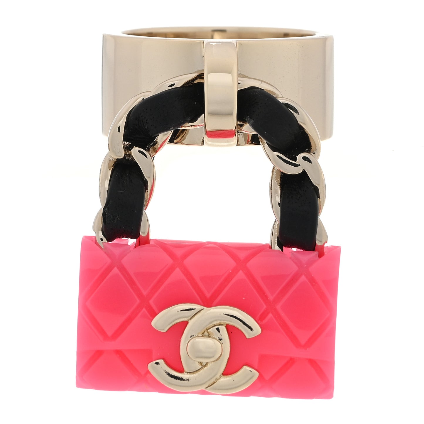 Calfskin Metal Resin CC Quilted Flap Ring 52 6 Gold Black Pink