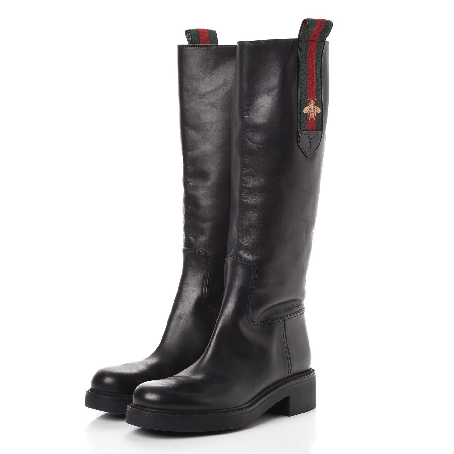 Calfskin Web Bee Riding Boot 36 Black