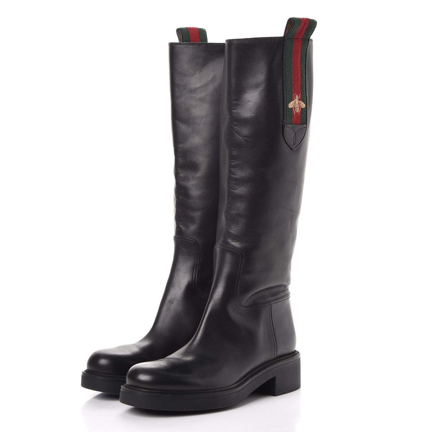 Gucci Calfskin Web Bee Riding Boot 36 Black 3 of 9