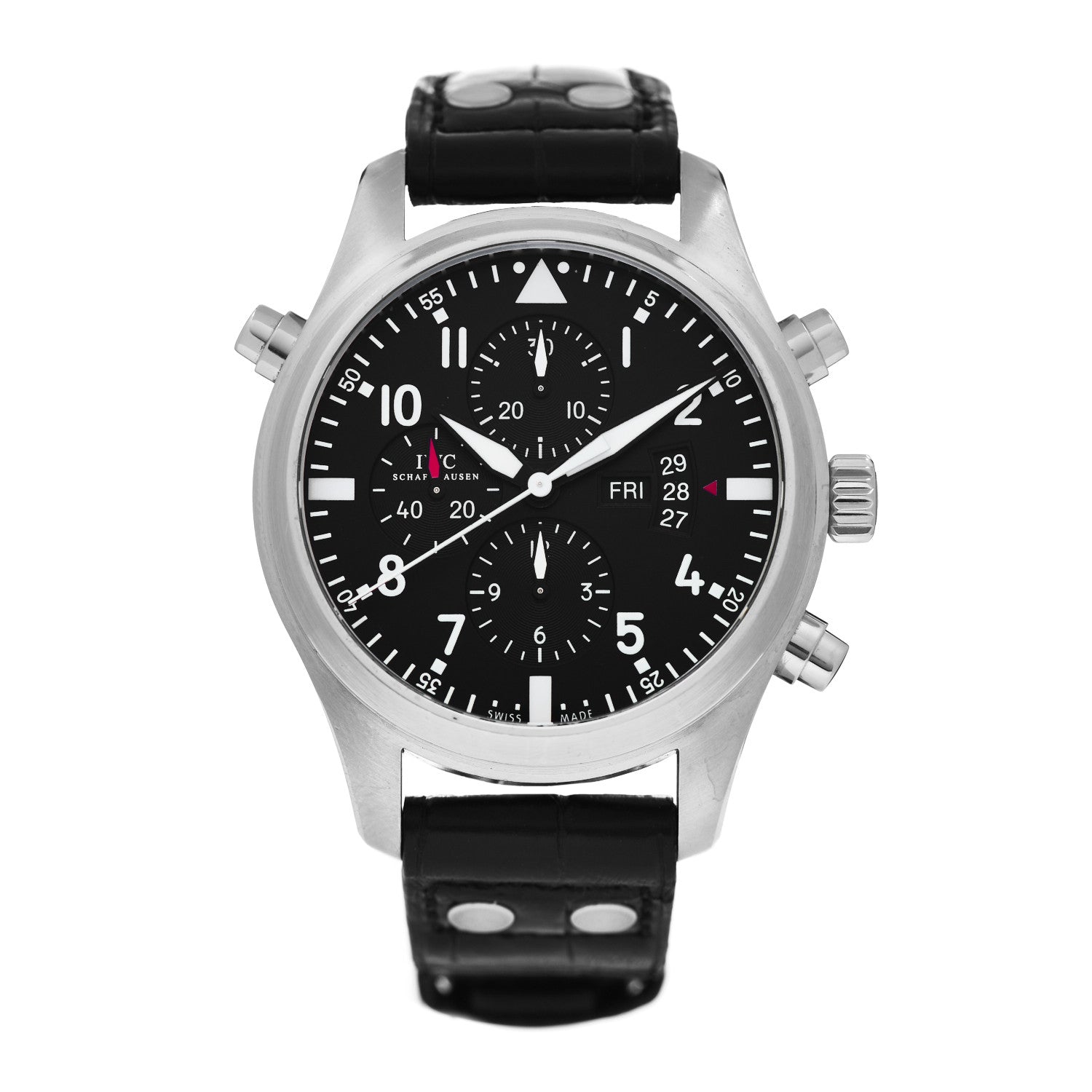 IWC Stainless Steel Alligator 46mm Double Chronograph Pilot Automatic Watch Black IW377801 1 of 4