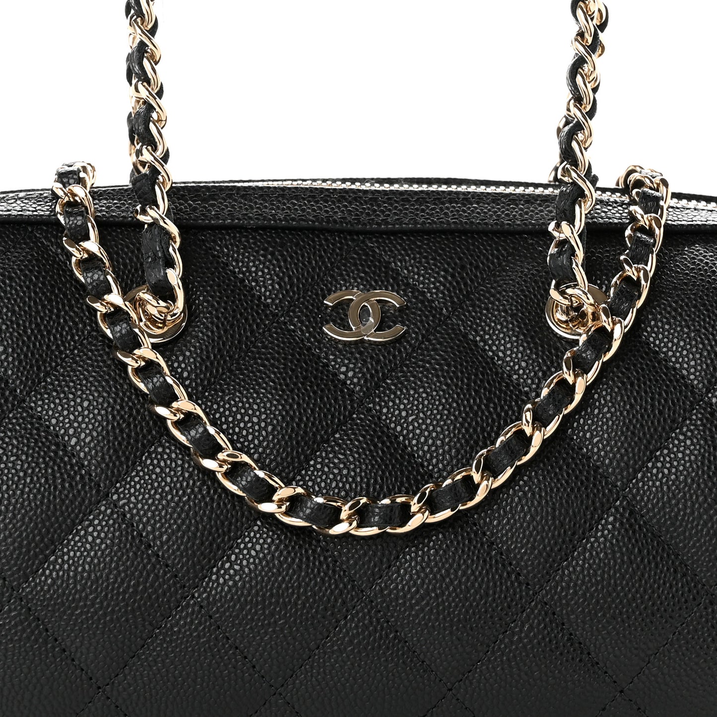 Caviar Quilted Barrel Clutch With Chain Black