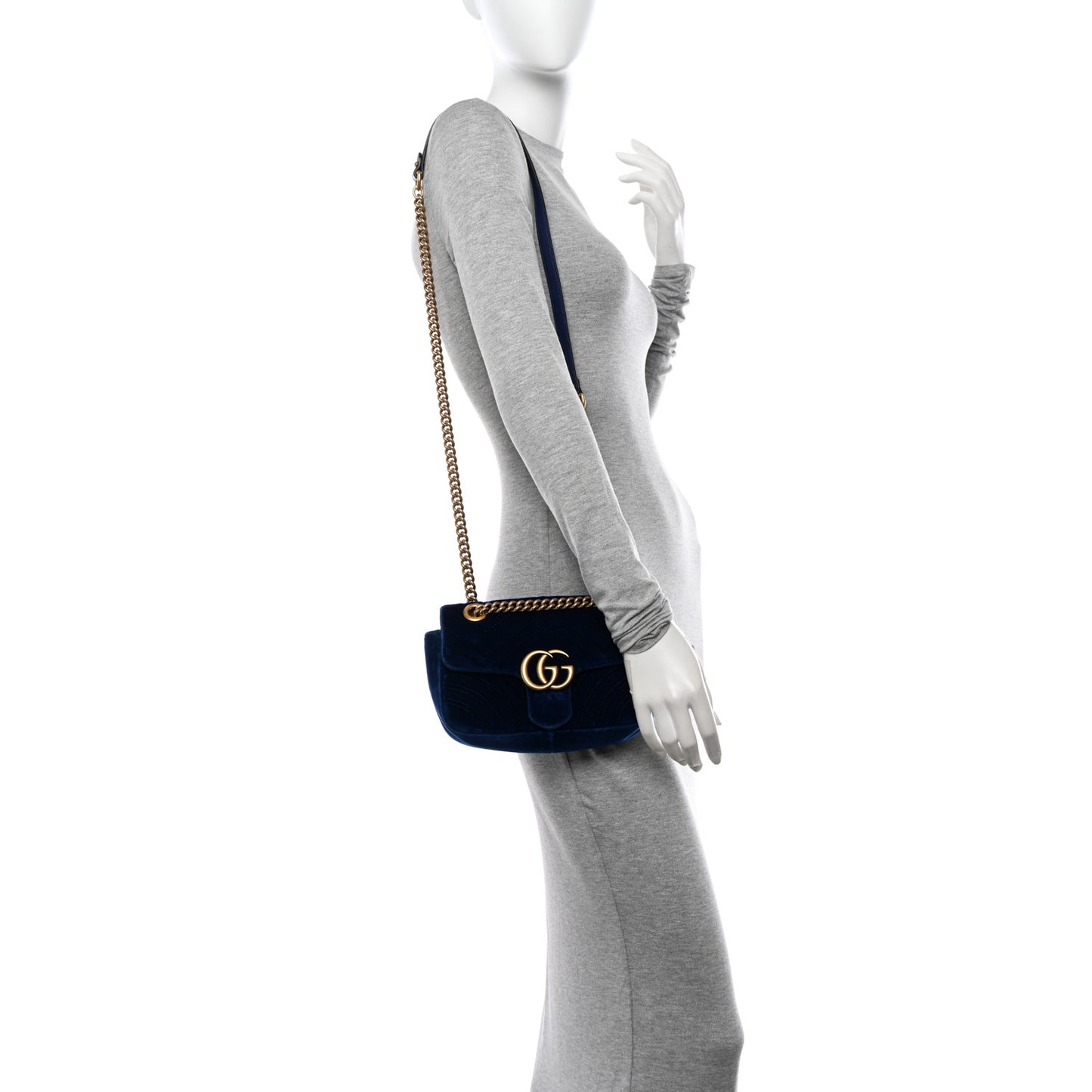 Velvet Matelasse Mini GG Marmont Shoulder Bag Cobalt Blue