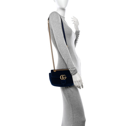 Gucci Velvet Matelasse Mini GG Marmont Shoulder Bag Cobalt Blue 2 of 10