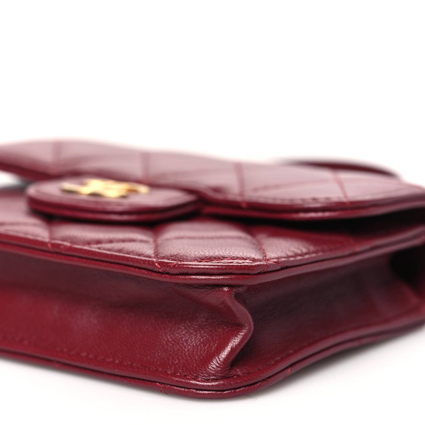 Lambskin Quilted Top Handle Flap Coin Purse With Chain Burgundy