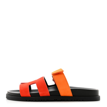 Hermes Suede Goatskin Womens Chypre Sandals 38 Rouge Ecarlate 1 of 9
