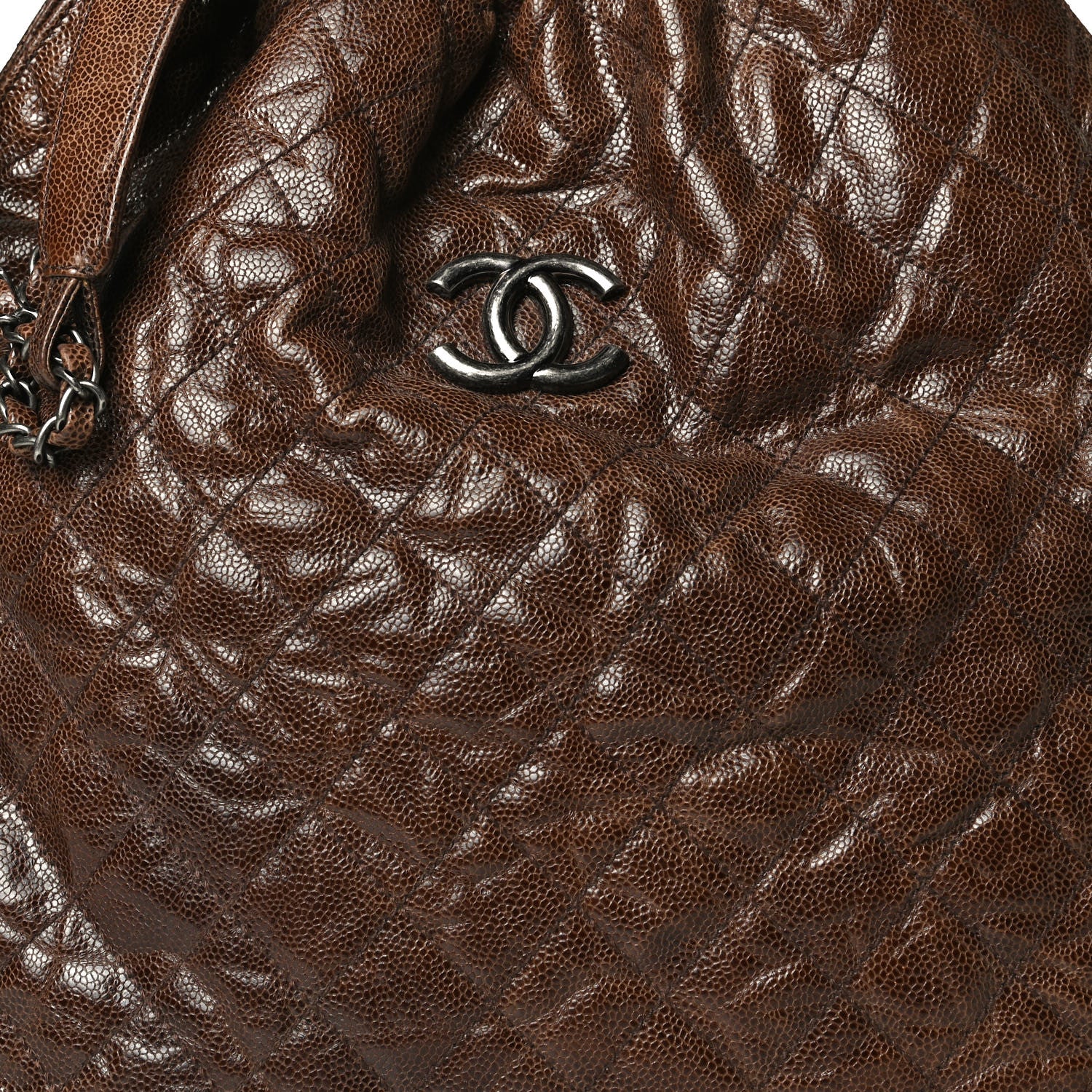 Chanel Distressed Glazed Caviar Quilted Large Elastic Tote Brown 8 of 13