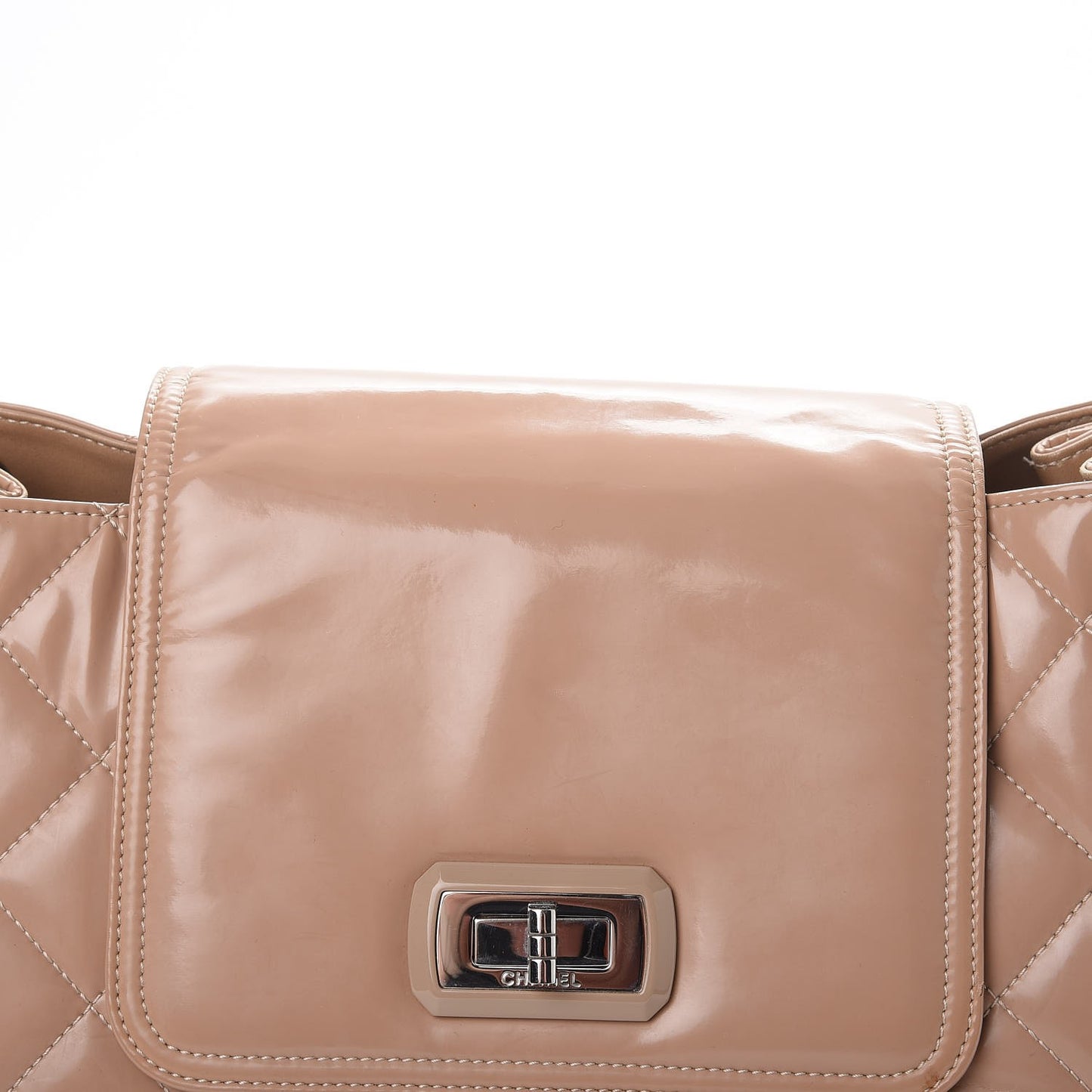 Patent Quilted Accordion Mademoiselle Flap Beige