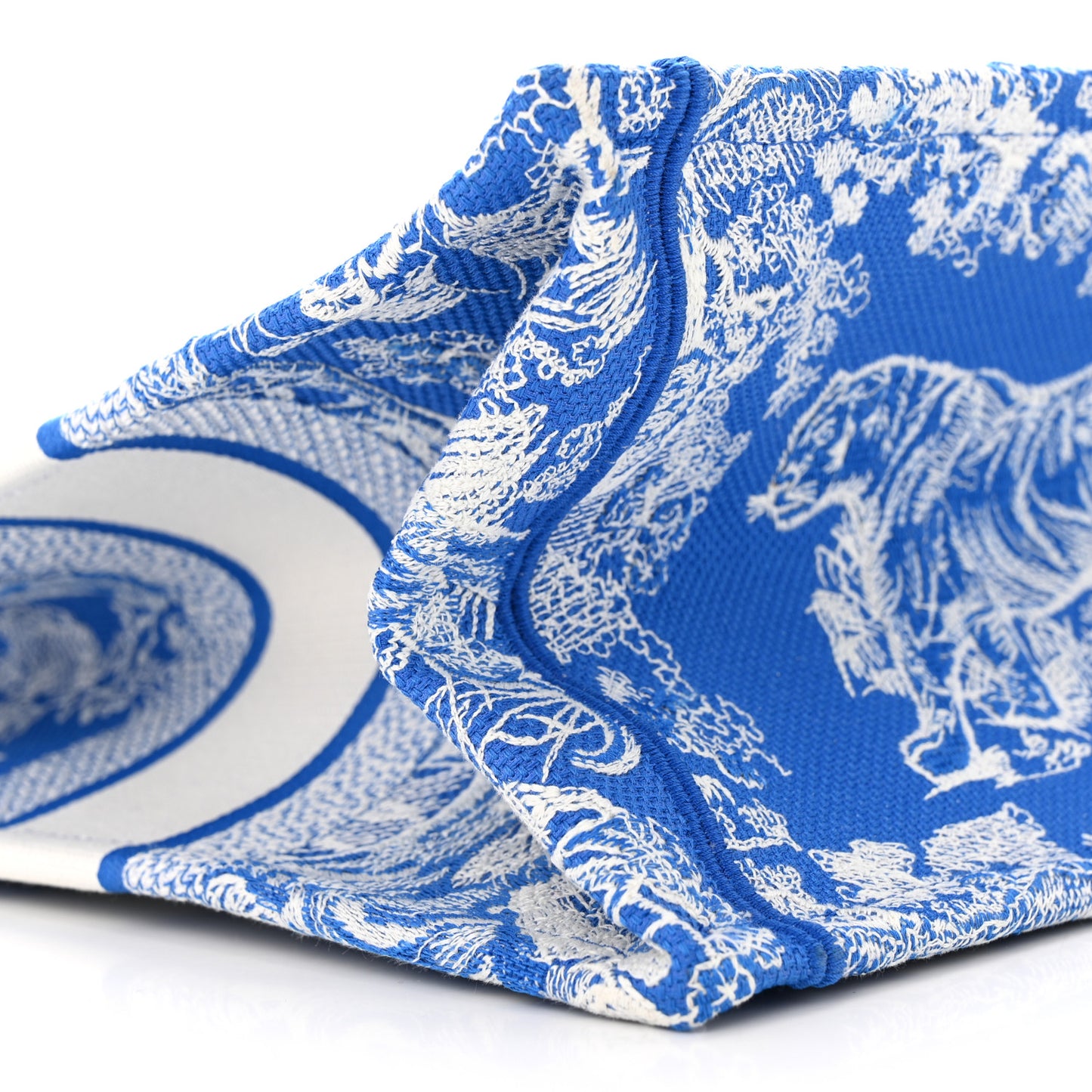 Canvas Embroidered Medium Dioriviera Toile De Jouy Book Tote Fluorescent Blue