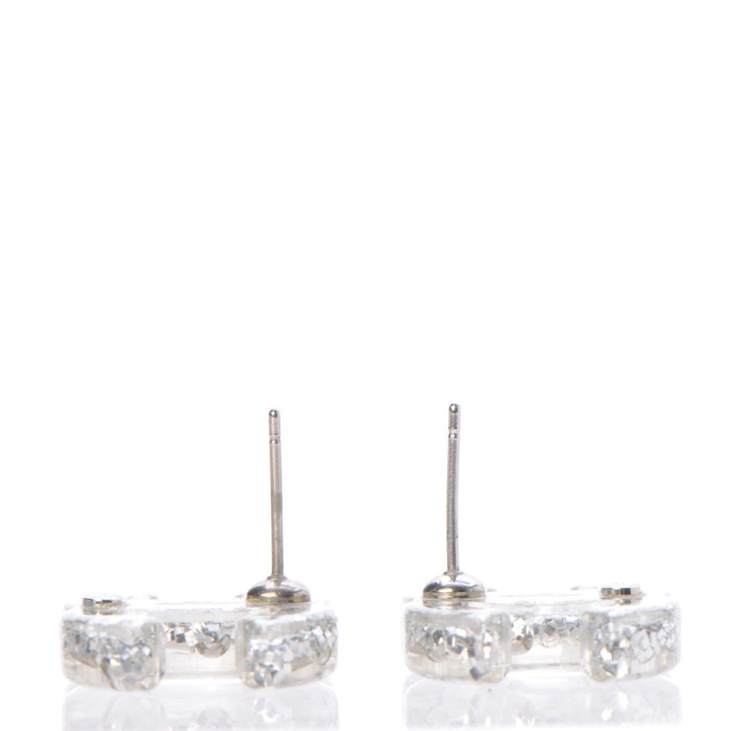 Resin Baguette CC Earrings Silver