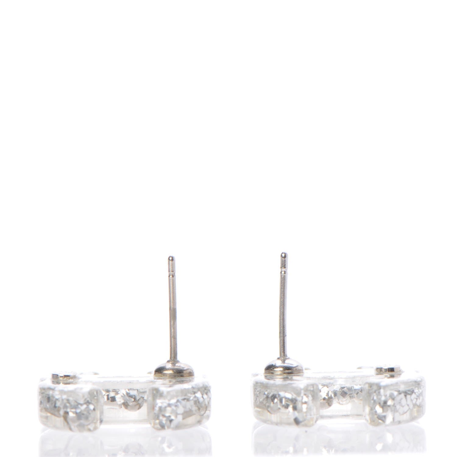 Chanel Resin Baguette CC Earrings Silver 4 of 6
