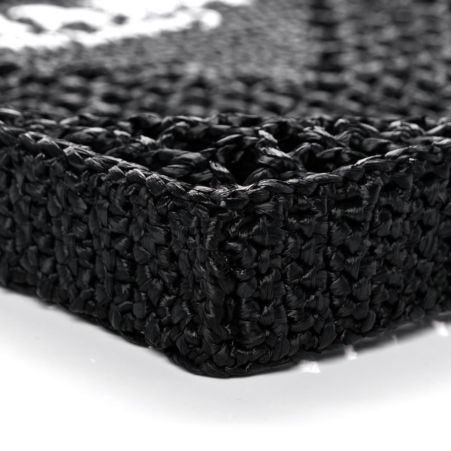 Yarn Raffia Effect Crochet Logo Embroidered Tote Bag Black
