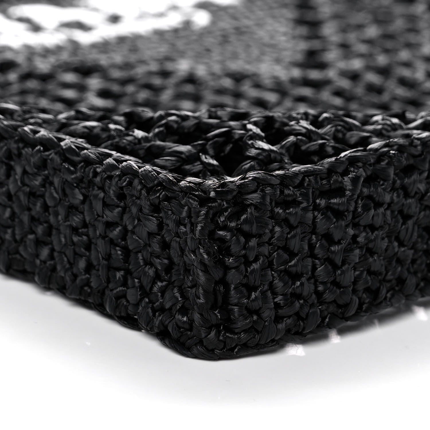 Prada Yarn Raffia Effect Crochet Logo Embroidered Tote Bag Black 7 of 9