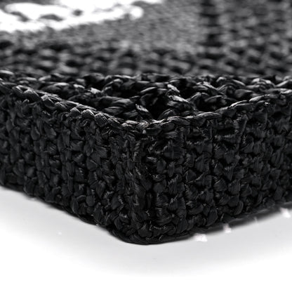 Prada Yarn Raffia Effect Crochet Logo Embroidered Tote Bag Black 7 of 9